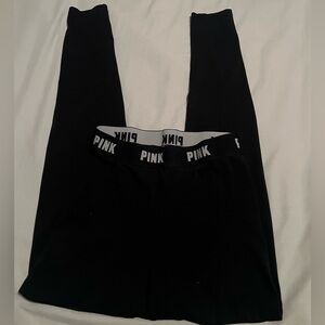PINK Victoria's Secret Black Leggings with Gray Logo Band
